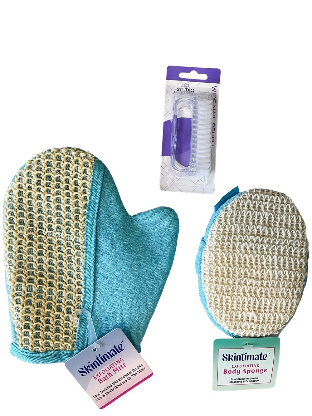 Teal Exfoliating Bath Mitt & Body Sponge Set